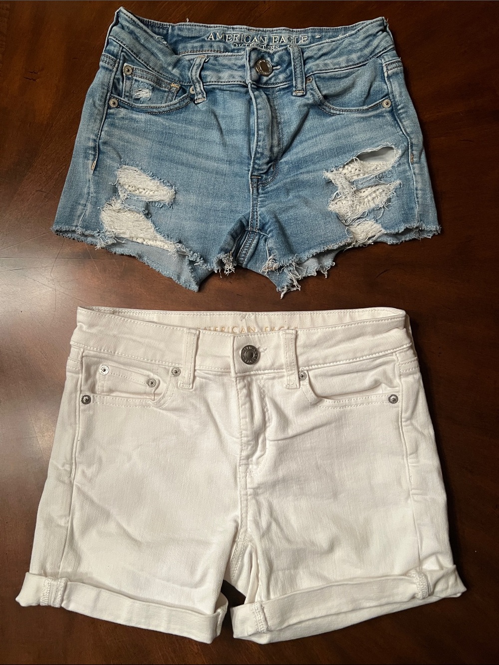 American Eagle Outfitters Distressed Jean & White Jean Shorts Duo